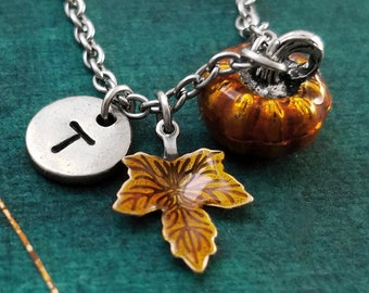 Pumpkin Necklace Orange Pumpkin Charm Necklace Orange Maple Leaf Necklace Leaf Jewelry Autumn Jewelry Fall Jewelry Halloween Necklace Gift