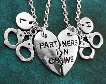 Partners in Crime Necklace SET of 2 Broken Heart Necklaces Handcuffs Necklace Best Friend Necklace Friendship Necklace Friendship Jewelry