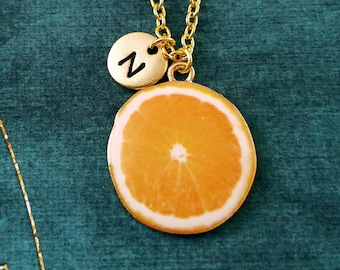 Orange Necklace Orange Jewelry Food Jewelry Fruit Slice Charm Necklace Orange Pendant Necklace Initial Necklace Personalized Jewelry Gift
