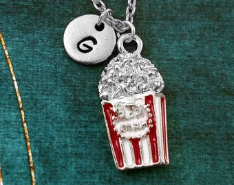 Popcorn Necklace SMALL Popcorn Charm Necklace Vintage Popcorn Jewelry Movie Necklace Theater Gift Personalized Jewelry Handmade Christmas