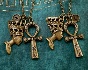 Nefertiti Necklace SET of 2 SMALL Nefertiti Charm Necklaces Egyptian Jewelry Ankh Necklace Gift Best Friend Necklace Friendship Necklaces