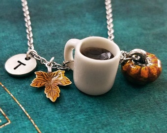 Pumpkin Spice Latte Necklace Pumpkin Spice Necklace Pumpkin Spice Coffee Necklace Orange Maple Leaf Necklace Autumn Jewelry Pumpkin Necklace