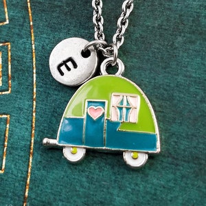 Trailer Necklace Blue and Green Trailer Charm Necklace Cute Trailer Jewelry Trailer Pendant Caravan Necklace Bridesmaid Necklace RV Necklace