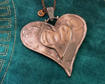 Heart Necklace LARGE Heart Pendant Necklace Copper Heart Charm Necklace Heart Jewelry Girlfriend Gift Personalized Jewelry Initial Necklace