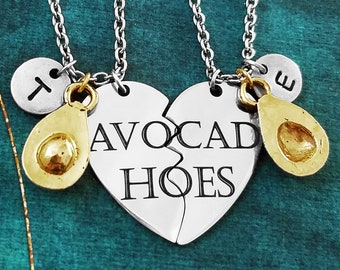 Avocadhoes Necklace SET of 2 Avocado Necklaces Broken Heart Necklace Friendship Necklace Friendship Jewelry Best Friend Engraved Necklace