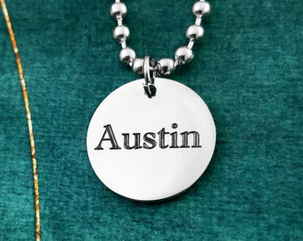 Nom Collier ACIER INOXYDABLE Cercle Collier Personnalisé Collier Gravé Collier Gravé Bijoux Hommes Bijoux Collier Copain Cadeau