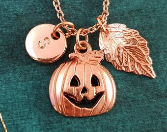 Pumpkin Necklace SMALL Jack-o-lantern Necklace Rose Gold Pumpkin Charm Necklace Autumn Jewelry Pumpkin Jewelry Halloween Necklace Gift