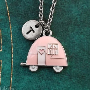 Trailer Necklace Pink Trailer Charm Necklace Cute Trailer Jewelry Trailer Pendant Caravan Necklace Bridesmaid Necklace Personalized Initial