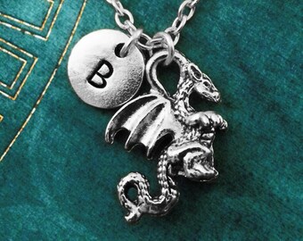 Dragon Necklace SMALL Dragon Charm Necklace Dragon Jewelry Pendant Dragon Gift Personalized Initial Fantasy Jewelry Gamer Gift Geek Jewelry