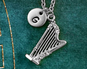 Harfe Halskette kleine Harfe Charme Halskette Harfe Anhänger Strass Harfe Schmuck Harfenistin Geschenk Musik Schmuck erste Halskette Brautjungfer Halskette