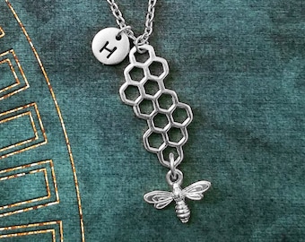 Honeycomb Necklace Honeycomb Jewelry Honey Bee Necklace Bee Jewelry Honeybee Necklace Charm Necklace Pendant Necklace Personalized Jewelry