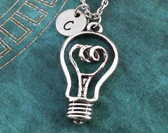 Lightbulb Necklace, Light Bulb Necklace, Personalized Necklace, Electricity Gift, Silver Lightbulb Pendant, Custom Necklace, Bright Idea