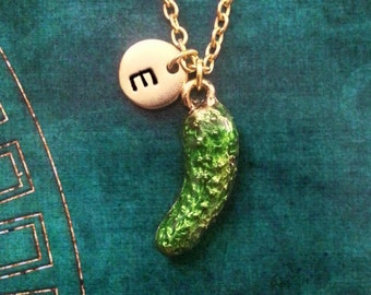 Pickle Necklace VERY SMALL Pickle Jewelry Green Pickle Charm Necklace Enamel Pickle Pendant Necklace Food Necklace Initial Jewelry Food Gift