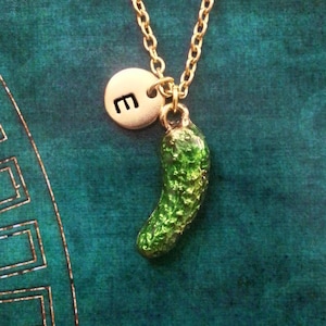 Pickle Necklace VERY SMALL Pickle Jewelry Green Pickle Charm Necklace Enamel Pickle Pendant Necklace Food Necklace Initial Jewelry Food Gift