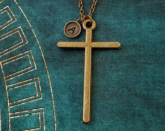 Cross Necklace Bronze Cross Charm Necklace Christian Jewelry Cross Pendant Necklace Brass Jewelry Easter Jewelry Pastor Gift Religious Gift