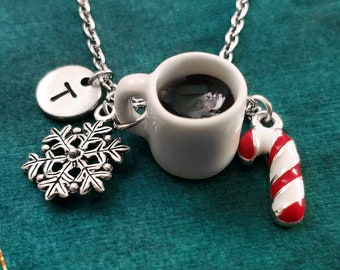 Peppermint Mocha Necklace Peppermint Coffee Necklace Candy Cane Necklace Christmas Jewelry Snowflake Necklace Hot Chocolate Necklace Cocoa