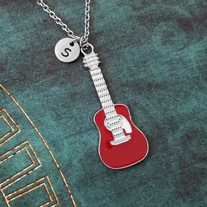 Guitar Necklace Red Guitar Jewelry Girl Guitarist Necklace Enamel Guitar Charm Necklace Guitar Pendant Necklace Boyfriend Necklace Initial