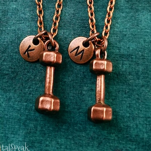 Dumbbell Necklace SET of 2 Dumbbell Charm Necklaces Gym Buddies Weight LIfting Friendship Necklaces Best Friend Gift Friendship Jewelry