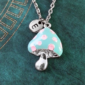 Blue Mushroom Necklace, Toadstool Necklace, Personalized Necklace, Spotted Mushroom Necklace, Charm Necklace, Enamel Mushroom Pendant