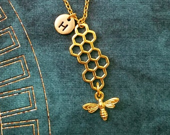 Honeycomb Necklace Honeycomb Jewelry Honey Bee Necklace Bee Jewelry Honeybee Necklace Charm Necklace Pendant Necklace Personalized Jewelry