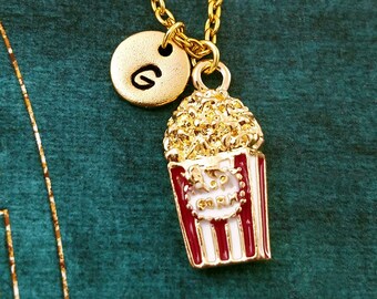 Popcorn Necklace SMALL Popcorn Charm Necklace Vintage Popcorn Jewelry Movie Necklace Theater Gift Personalized Jewelry Handmade Christmas