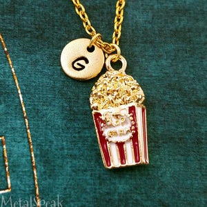 Popcorn Necklace SMALL Popcorn Charm Necklace Vintage Popcorn Jewelry Movie Necklace Theater Gift Personalized Jewelry Handmade Christmas