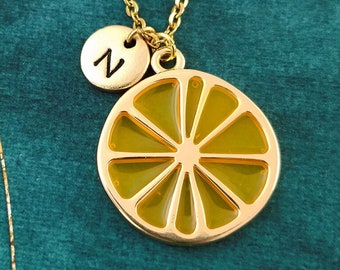 Orange Necklace Orange Jewelry Orange Slice Charm Pendant Necklace Personalized Initial Necklace Fruit Jewelry Gift for Her Women's Jewelry