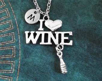 I Love Wine Necklace Heart Wine Bottle Charm Wine Jewelry 21st Birthday Gift Bartender Jewelry Wino Gift Wine Bottle Pendant Alcohol Jewelry