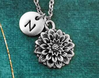 Zinnia Necklace Chrysanthemum Necklace Flower Necklace Charm Necklace Pendant Necklace Personalized Necklace Initial Necklace Flower Gift