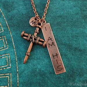 Cross Necklace SMALL Nails Cross Charm Necklace I Am His Copper Necklace Christian Jewelry Pendant Necklace Personalized Initial Necklace