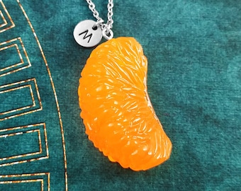 Orange Necklace Mandarin Orange Slice Necklace Clementine Necklace Orange Charm Necklace Orange Pendant Necklace Initial Gift Fruit Necklace