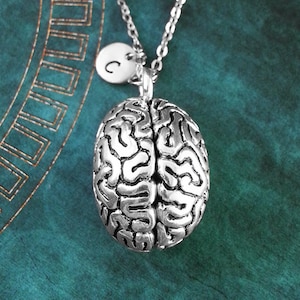 LARGE Anatomical Brain Necklace, Personalized Necklace, Engraved Necklace Human Brain Necklace, Monogram Necklace Gothic Charm Necklace