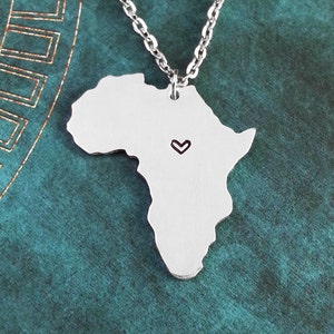 Africa Necklace African Necklace Personalized Jewelry Custom Necklace Engraved Necklace Heart Necklace Africa Map Necklace African Gift