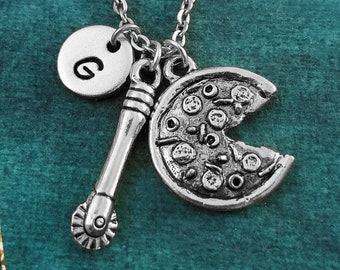 Pizza Necklace Pepperoni Pizza Pendant Necklace Pizza Charm Necklace Whole Pizza Jewelry Pizza Gift Personalized Jewelry Pizza Cutter Letter