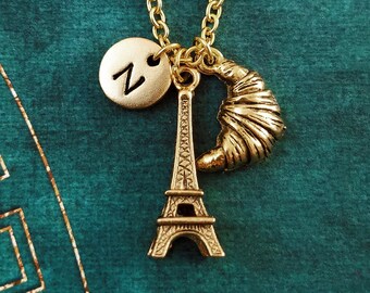 Eiffel Tower Necklace Eiffel Tower Jewelry Croissant Necklace Pendant Necklace French Jewelry France Necklace French Travel Gift Bridesmaid