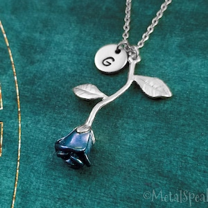 Blue Rose Necklace Charm Necklace Rose Jewelry Rose Pendant Personalized Jewelry Valentine&#39;s Day Anniversary Jewelry Girlfriend Necklace