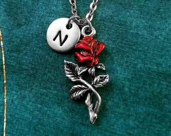 Red Rose Necklace Rose Charm Necklace Rose Jewelry Rose Pendant Personalized Jewelry Bridesmaid Gift Anniversary Jewelry Girlfriend Necklace