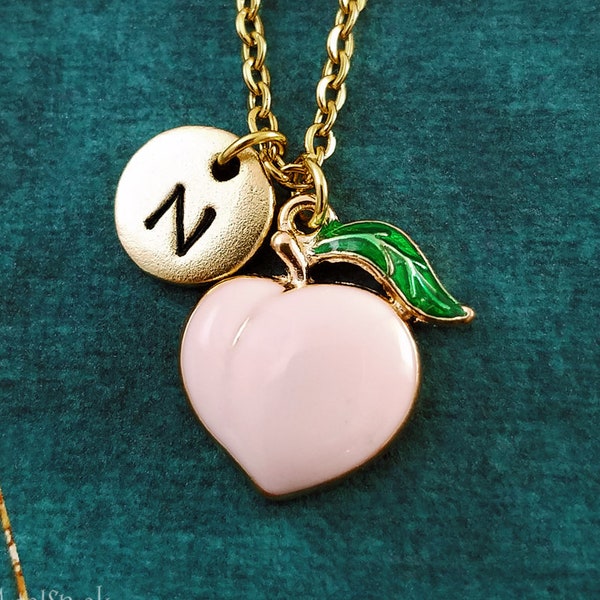 Peach Necklace Peach Charm Necklace Peach Pendant Necklace Peach Jewelry Girlfriend Necklace Booty Necklace Personalized Initial Necklace