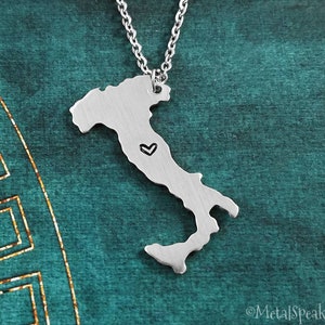 Italie Collier Personnalisé Collier Longue Distance Relation Couples Bijoux Coeur Carte Collier Voyage Bijoux Italie Cadeau Gravé Charme
