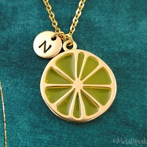 Lemon Necklace Lemon Jewelry Slice of Lemon Charm Necklace Lemon Pendant Necklace Personalized Necklace Initial Necklace Fruit Jewelry Gift