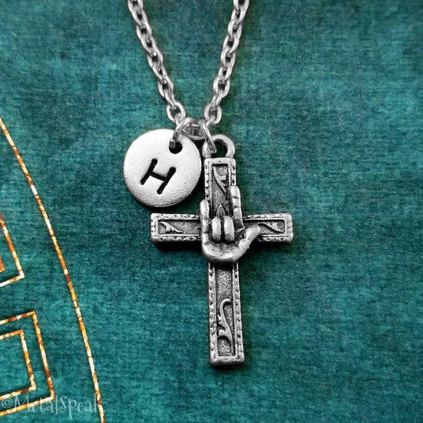 Cross Necklace Love Cross Charm Necklace Cross Jewelry I Love You Sign Language Necklace Christian Necklace Love Necklace Deaf Jewelry Gift