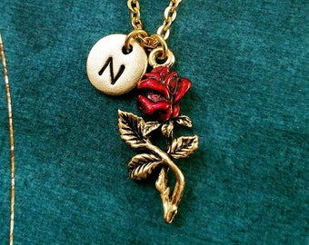 Red Rose Necklace Rose Charm Necklace Rose Jewelry Rose Pendant Personalized Jewelry Bridesmaid Gift Anniversary Jewelry Girlfriend Necklace