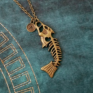 Fishbones Necklace LARGE Fish Bones Necklace Fish Fossil Necklace Dead Fish Necklace Personalized Jewelry Initial Necklace Pendant Charm