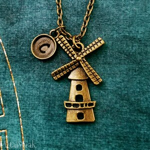 Windmill Necklace Windmill Charm Necklace Windmill Pendant Necklace Bronze Necklace Bridesmaid Jewelry Personalized Jewelry Initial Necklace