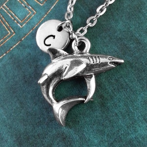Shark Necklace, Personalized Necklace, Shark Pendant, Custom Necklace, Silver Necklace, Monogram Necklace, Shark Charm Necklace