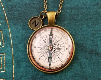 Compass Necklace Compass Charm Necklace Compass Pendant Necklace Steampunk Jewelry Long Distance Relationship Travel Jewelry Personalized