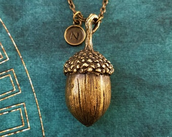 Acorn Necklace Pendant Necklace Acorn Charm Necklace Bronze Necklace Bridesmaid Necklace Fall Jewelry Autumn Jewelry Personalized Initial