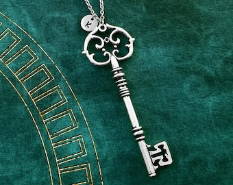 Key Necklace LARGE Key Charm Necklace Skeleton Key Jewelry Antique Key Vintage Key Pendant Personalized Jewelry Initial Necklace Key Gift