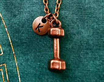Dumbbell Necklace Copper Dumbbell Charm Necklace Weight Lifting Fitness Gift Gym Jewelry Weight Loss Pendant Necklace Personalized Initial