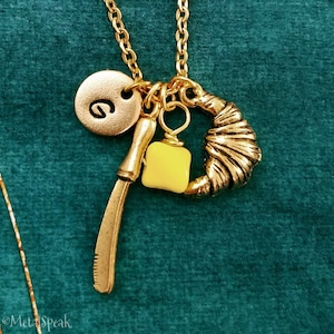 Croissant Necklace SMALL Croissant Charm Croissant Pendant Necklace Butter Necklace Knife Food Jewelry French Jewelry Baking Jewelry Initial
